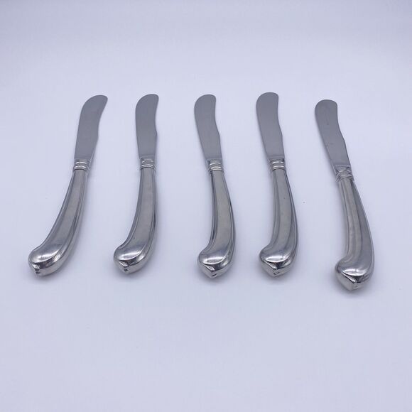 Set of 5 Gorham Colonial Tipt Glossy 18/8 Stainless Flatware Japan Dinner Knives - Picture 1 of 4